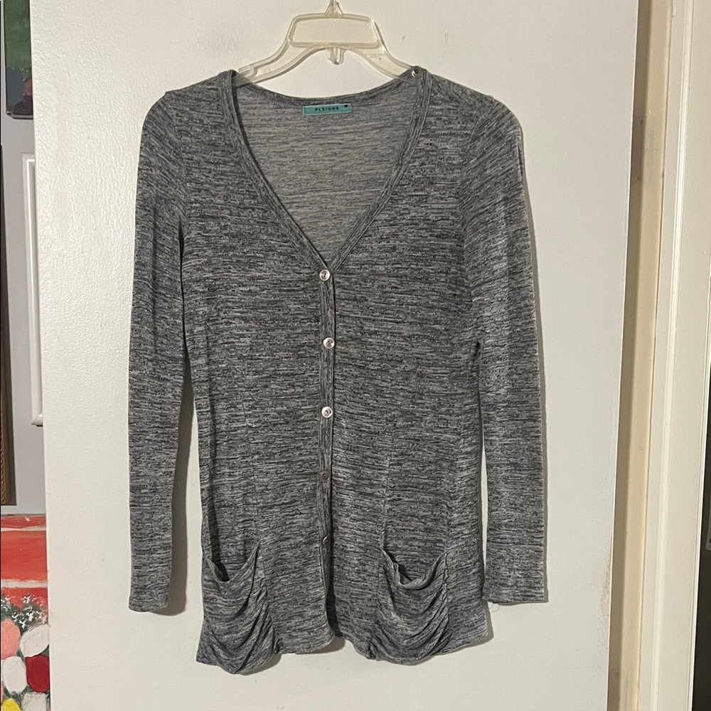 Pleione shades of gray lightweight cardigan. Front patch pockets